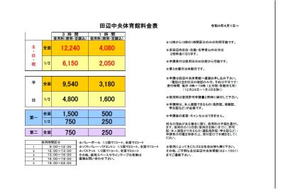 体育館新料金表